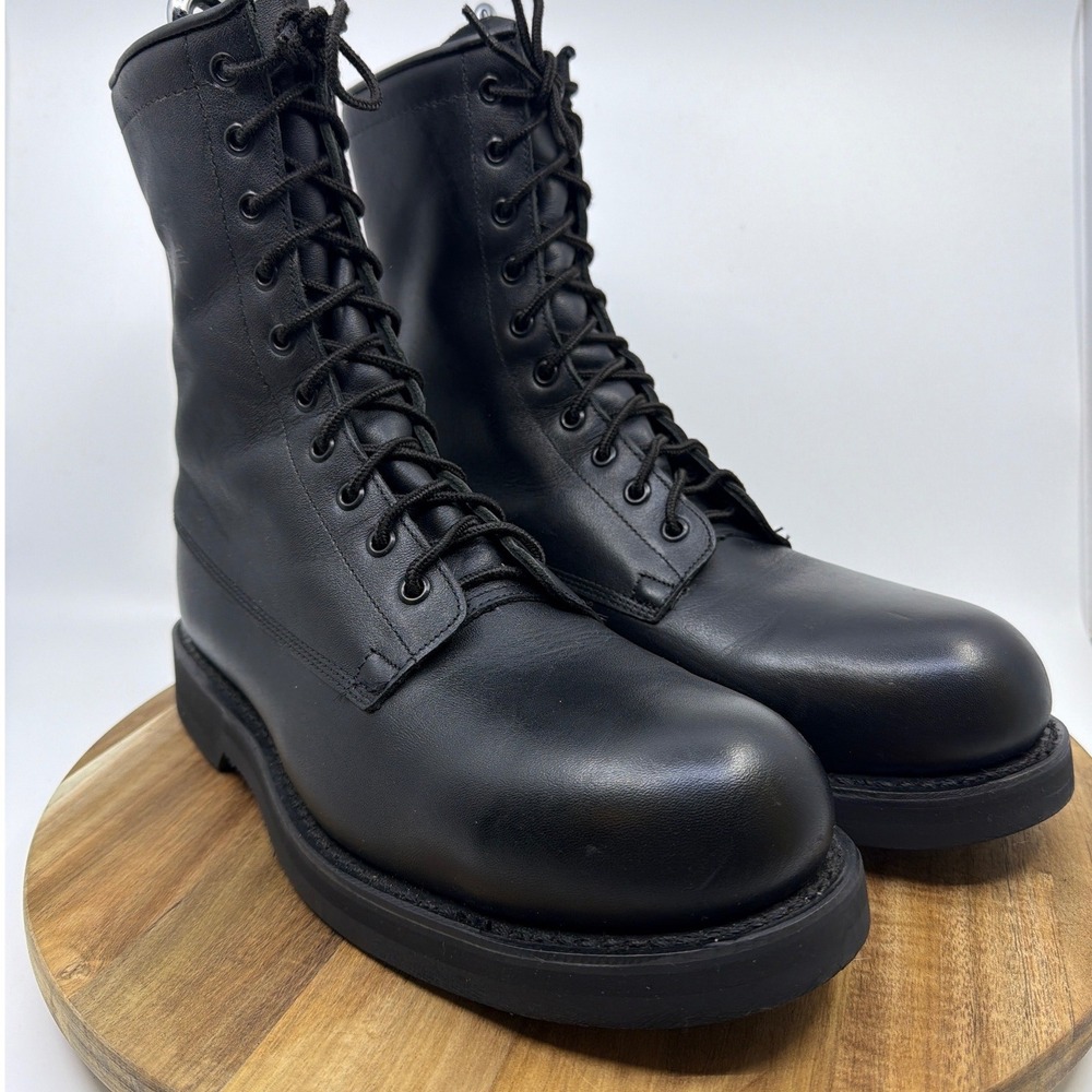 Addison Shoe Company‎ Black Leather Military Combat Boots Vibram 10.5 R 063111 - Picture 3 of 12